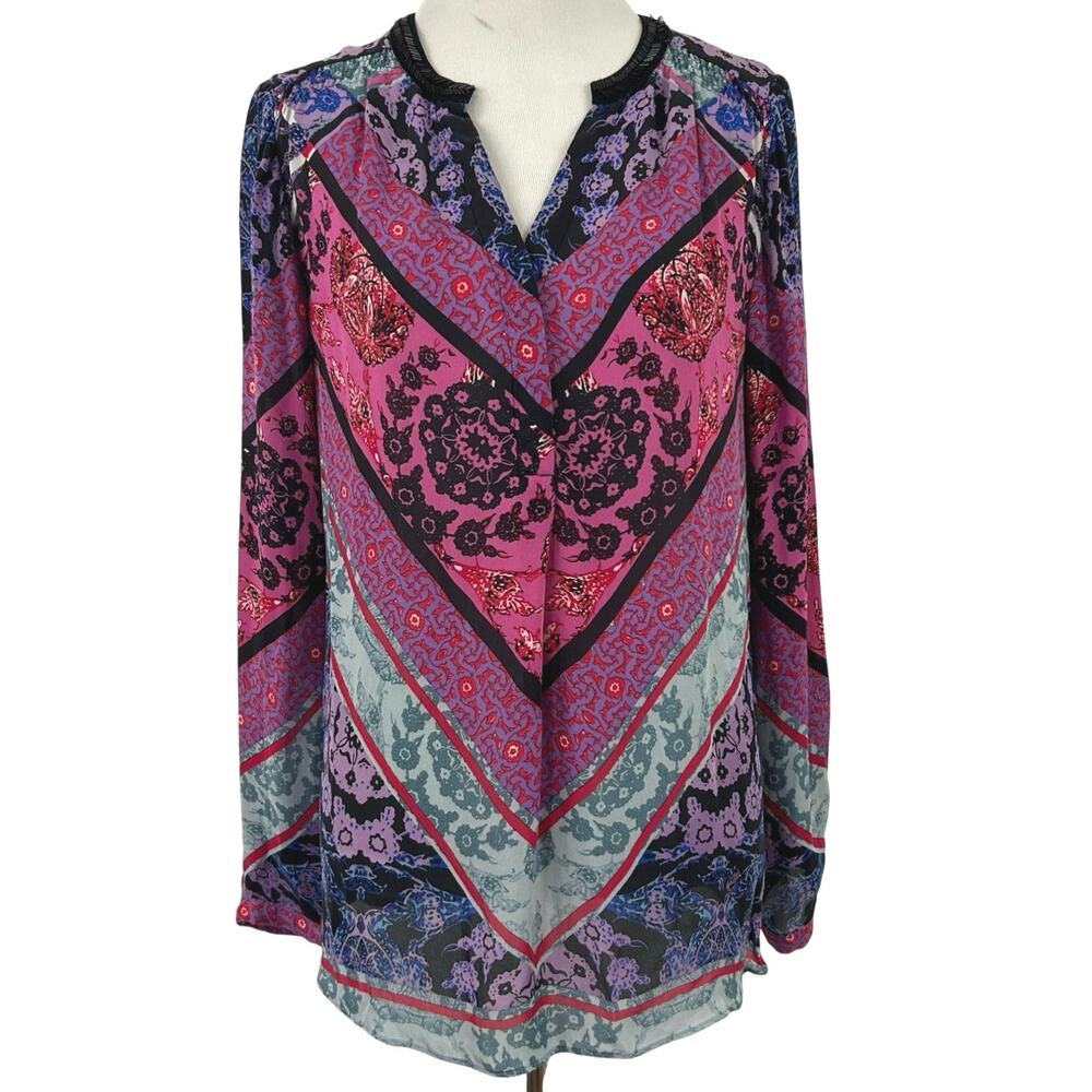 Hale Bob Silk Boho Blouse Pink Paisley Tunic Designer Women Small